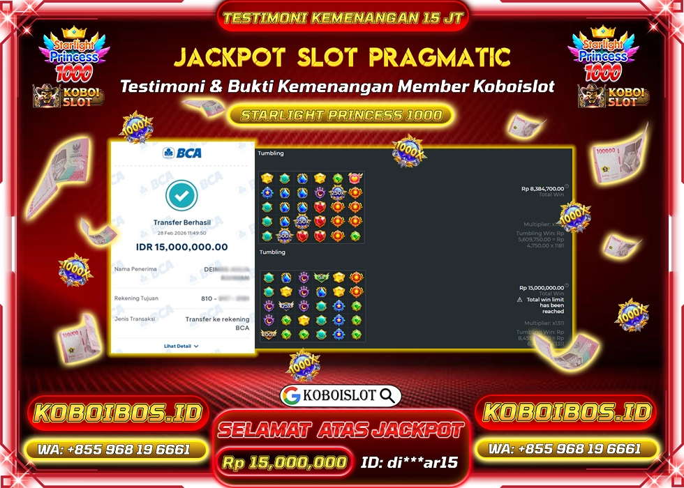 BUKTI KEMENANGAN ID di***ar15 SLOT GACOR STARLIGHT PRINCESS 1000 Rp15.000.000,- LUNAS